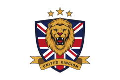 Lion Head Emblem with United Kingdom Flag Shield and Gold St Product Image 1