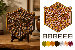 Hexagon Owl Multilayered SVG Laser Cut Design Product Image 1
