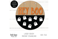 Hey Boo Round Door Sign Laser File, Halloween Ghost Sign Product Image 2