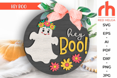 hey boo svg, cute ghost silhouette, happy halloween svg, layered door sign, halloween sign svg, floral hanging sign, laser cut file, spooky flower hanger svg, fall welcome sign svg, halloween scene, glowforge cut file, cricut cut file