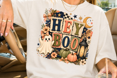 Hey Boo Halloween Sublimation, Rustic Vintage Ghost PNG Product Image 2