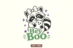 Hey Boo SVG, Cute Raccoon Ghost Design, Halloween Girl PNG Product Image 1