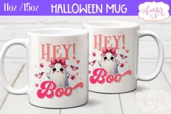 Hey boo mug wrap sublimation PNG, Pink Halloween mug PNG Product Image 1