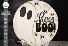 Hey Boo Laser Sign SVG For Halloween Door Hanger Ghost SVG Product Image 1