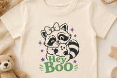 Hey Boo SVG, Cute Raccoon Ghost Design, Halloween Girl PNG Product Image 2