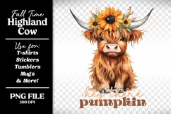 Fall Sunflower Highland Cow PNG, Hey There Pumpkin Product Image 1
