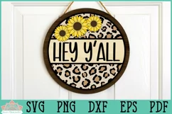Hey Y'all Leopard Sign Farmhouse Round Door Hanger SVG