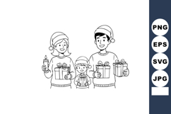 Family celebrating Christmas with gifts and candles in festi Product Image 1