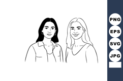 Two young women portrait line art vector with simple facial Product Image 1