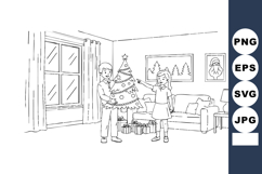 Family decorating Christmas tree with gifts in cozy living r Product Image 1