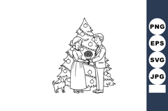 Couple exchanging flowers in front of decorated Christmas tr Product Image 1