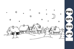 Winter village landscape with snow covered houses and pine t Product Image 1