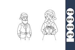 Santa Claus and Girl Wearing Santa Hats Holding Christmas Gi Product Image 1