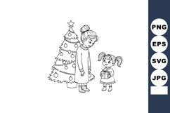 Christmas tree with mother and daughter exchanging gifts in Product Image 1