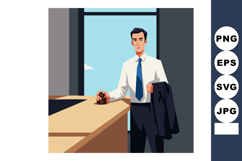 Businessman standing with suit jacket holding a coffee cup i Product Image 1