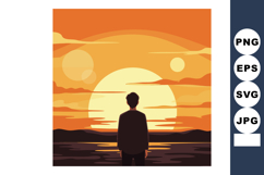 Silhouette of man watching sunset with orange sky and large Product Image 1