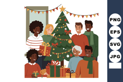 Diverse family celebrating Christmas around decorated tree w Product Image 1
