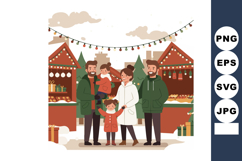 Family enjoying winter Christmas market scene with festive d Product Image 1
