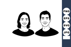 Smiling man and woman portraits with simple black and white Product Image 1