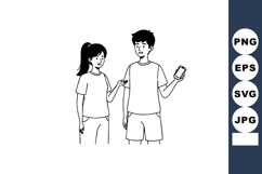 Young couple standing together holding phone and engaging in Product Image 1