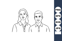 Young man and woman portrait front view simple line art blac Product Image 1