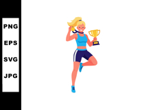 Female athlete celebrating victory with gold medal and troph Product Image 1