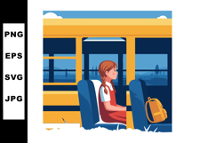 Girl Sitting Inside Yellow School Bus Looking Outside Vector Product Image 1