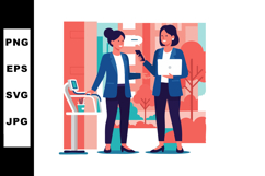 Two businesswomen discussing work with laptop and mobile pho Product Image 1