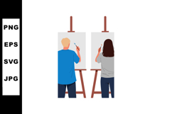 Two people painting on easels in creative art studio with bl Product Image 1