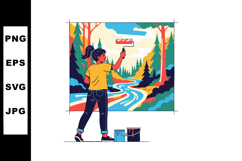 Woman painting natural landscape with river and trees in vib Product Image 1