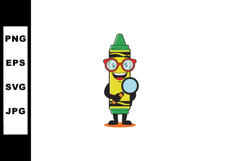 Yellow crayon character holding magnifying glass with red gl Product Image 1