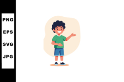 Boy smiling and gesturing with hand in casual clothes standi Product Image 1
