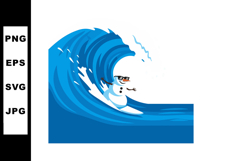 Snowman surfing on large blue ocean wave vector illustration Product Image 1