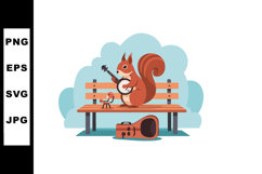 Squirrel playing banjo on park bench with bird listening out Product Image 1