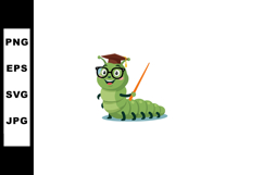 Cartoon green caterpillar teacher with glasses and graduatio Product Image 1
