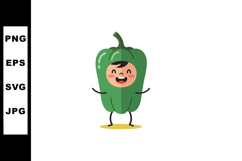 Happy child dressed as green bell pepper costume smiling che Product Image 1