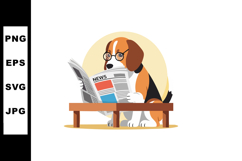 Beagle dog reading newspaper with glasses on bench vector il Product Image 1