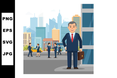 Businessman in suit holding briefcase with cityscape backgro Product Image 1