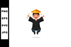 Boy Graduation Celebration Jumping with Diploma and Yellow C Product Image 1