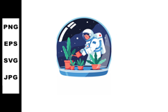 Astronaut Caring for Plants Inside Space Dome with Night Sky Product Image 1