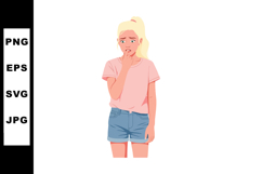 Worried young girl biting nails in casual summer outfit vect Product Image 1