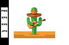 Cactus playing guitar wearing sombrero hat in desert landsca Product Image 1