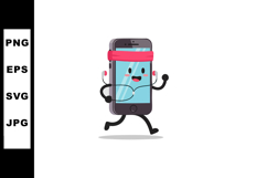 Running smartphone character with red headband and earphones Product Image 1