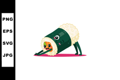 Sushi roll character stretching exercise with seaweed and ri Product Image 1