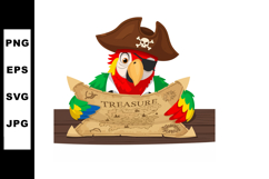 Pirate parrot holding treasure map in colorful feathers and Product Image 1