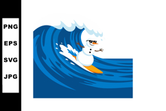 Snowman Surfing Big Blue Ocean Wave Cartoon Vector Illustrat Product Image 1