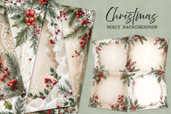 Christmas Holly JPG Backgrounds or Digital Paper Set Product Image 1