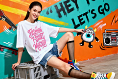 Oversized T-Shirt Fashion Woman Model Mockup PSD JPG Product Image 1