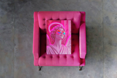 Poster On Pink Tufted Chair PSD And PNG Mockup for wall art Product Image 2