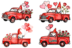 Valentine's Day Sublimation PNG Gnomes In Red Trucks clipart Product Image 1